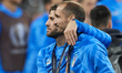Manuel Locatelli (Juventus FC) consoles Giorgio Chiellini (Juventus FC) of Italy in his la...