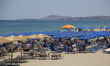 Tourism in Greece. The coast of Rethymno town with the long sandy beach and the beach bars...