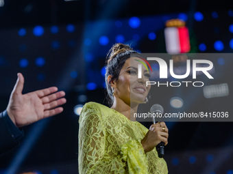 The presenter of the first evening of Battiti Live in Bari, Elisabetta Gregoraci during the show on the Imperatore Augusto seafront on June...