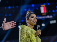 The presenter of the first evening of Battiti Live in Bari, Elisabetta Gregoraci during the show on the Imperatore Augusto seafront on June...