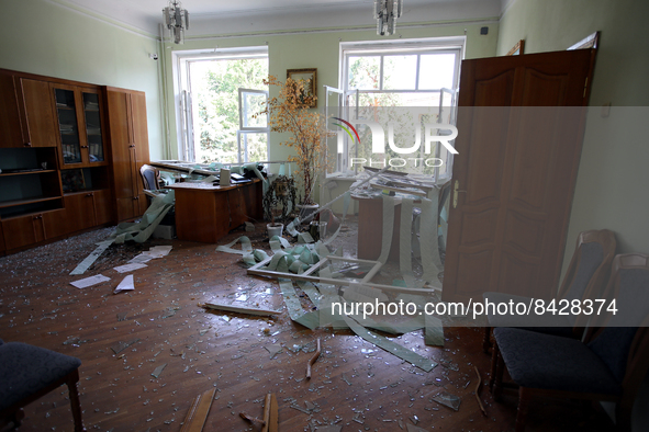 KHARKIV, UKRAINE - JUNE 20, 2022 - The consequences of the Russian rocket strike on the Kharkiv State Zooveterinary Academy are pictured in...