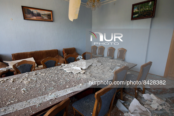KHARKIV, UKRAINE - JUNE 20, 2022 - The consequences of the Russian rocket strike on the Kharkiv State Zooveterinary Academy are pictured in...