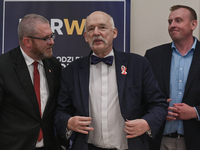 Grzegorz Braun (L), a Polish right wing politician and the leader of the Confederation political partyseen with Janusz Korwin-Mikke (C), the...