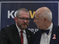 Grzegorz Braun (L), a Polish right wing politician and the leader of the Confederation political partyseen with Janusz Korwin-Mikke (R), the...