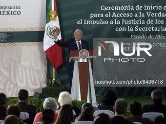 Mexican President, Andres Manuel Lopez Obrador talks  during the ceremony 'Access to Truth, the historical clarification and the promotion o...