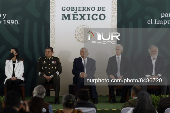 Mexican President, Andres Manuel Lopez Obrador,  Mexico City Head Government Claudia Sheinbaum,  Secretary of National Defense Luis Crescenc...