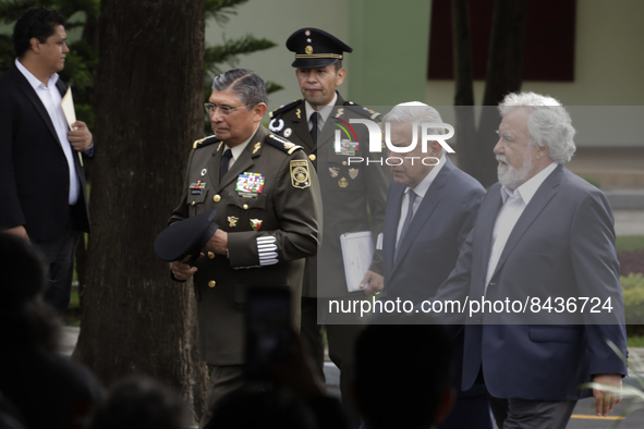 Mexican President, Andres Manuel Lopez Obrador, Secretary of National Defense Luis Crescencio Sandoval, Undersecretary for Human Rights Alej...