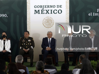 Mexican President, Andres Manuel Lopez Obrador,  Mexico City Head Government Claudia Sheinbaum,  Secretary of National Defense Luis Crescenc...