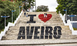 People wlak on the stairs with the artwork 'I Love Aveiro' in Aveiro, Portugal on June 22,...