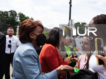 Congresswoman Maxine Waters (D-CA) speaks with supporters after a large number of Congresswomen came to the Supreme Court vowing to fight fo...