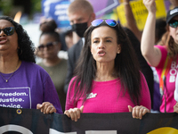 Members of Harriets Wildest Dreams and Bans Off Our Bodies led rallies in front of the U.S. Supreme Court in Washington, D.C., on June 24, 2...