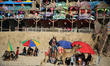 A Palestinian youth leads a camel along the Mediterranean seashore on a beach in Deir al-B...