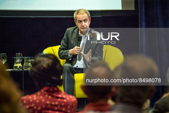 The former President of Spain, Jose Luis Rodriguez Zapatero, talks to the public during the International University Menendez Pelayo briefin...