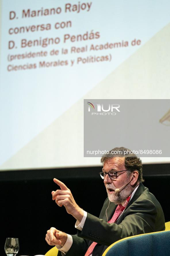 The former President of Spain, Mariano Rajoy, talks to the public in the International University Menendez Pelayo briefings in Santander, Sp...