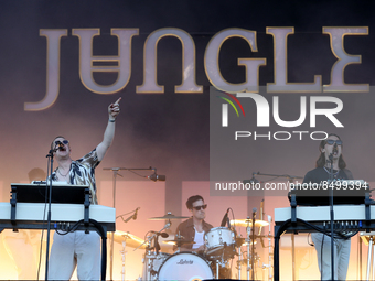 British band Jungle perform during the first day of the NOS Alive 2022 music festival in Lisbon, Portugal, on July 6, 2022. The NOS Alive mu...