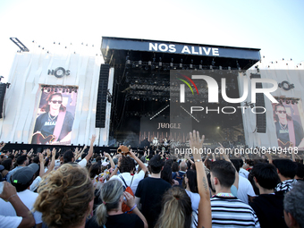 Fans cheer during the concert of British band Jungle on the first day of the NOS Alive 2022 music festival in Lisbon, Portugal, on July 6, 2...