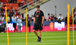 Liverpool's manager Jürgen Klopp in action during the training session before match agains...