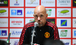 Manchester United's manager Erik Ten Hag speaks during the pre-match press conference befo...