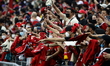 Fans call out for the Liverpool FC players after the open training session ahead of the St...