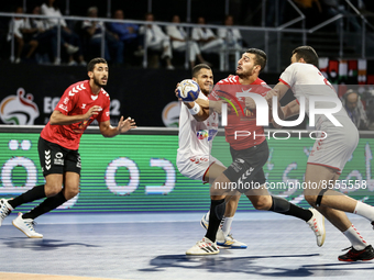 (39) Yehia El-Deraa of Egypt team trying to through during Semi -Final match between Egypt and Tunisia at Men’s handball African cup of nati... by Ayman Aref/NurPhoto