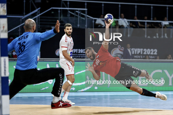 (80) Ahmed Adel of Egypt team scouring during Semi -Final match between Egypt and Tunisia at Men’s handball African cup of nations on Hassan... by Ayman Aref/NurPhoto
