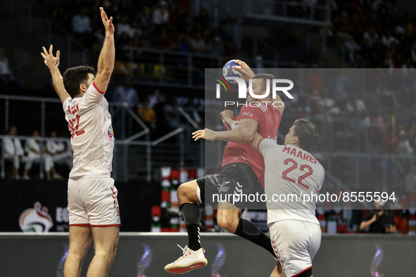(39) Yehia El-Deraa of Egypt team trying to score during Semi -Final match between Egypt and Tunisia at Men’s handball African cup of nation... by Ayman Aref/NurPhoto