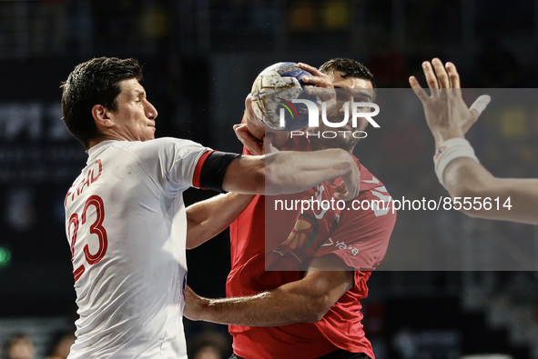 (39) Yehia El-Dera of Egypt team battle for ball with (5) FRAD of Tunisia team during Semi -Final match between Egypt and Tunisia at Men’s h... by Ayman Aref/NurPhoto