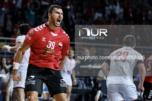 (39) Yehia El-Deraa of Egypt team action after score during Semi -Final match between Egypt and Tunisia at Men’s handball African cup of nat... by Ayman Aref/NurPhoto