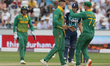 South Africa celebrate the wicket of Ben Stokes during the Royal London One Day Series mat...