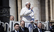 Vatican City, Vatican – April 20, 2014: Pope Francis greets the faithful at the end of the...