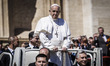Vatican City, Vatican – April 20, 2014: Pope Francis greets the faithful at the end of the...
