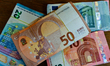 Bills of 5, 10, 20, 50 euros. Illustration pictures of bills and coins in euro. Cours-la-V...