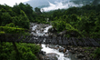 An aerial view of the Himalayan river Riyang Khola is seen from the Jogighat in the aftern...