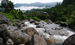 An aerial view of the Himalayan river Riyang Khola is seen from the Jogighat in the aftern...