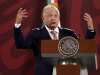 July 25, 2022, Mexico City, Mexico: Mexican President Andres Manuel Lopez Obrador, gestures while talk  during his meeting with reporters du...