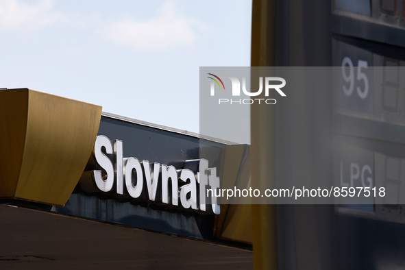 Slovnaft logo is seen on a petrol station in Krupina, Slovakia on July 28, 2022. 