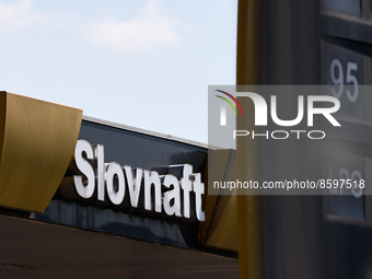 Slovnaft logo is seen on a petrol station in Krupina, Slovakia on July 28, 2022. (