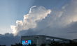 Storm clouds move in over Nationals Park stadium in Washington, D.C. on July 28, 2022 duri...