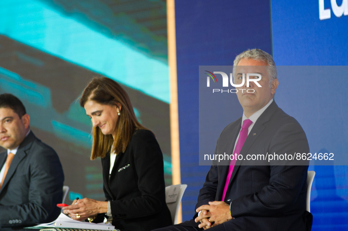 Colombian President Ivan Duque During Bogota's Metro Press Conference