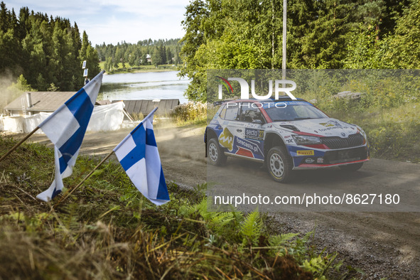 27 PAJARI Sami (fin), MALKONEN Enni (fin), Skoda Fabia Evo, action during the Rally Finland 2022, 8th round of the 2022 WRC World Rally Car...