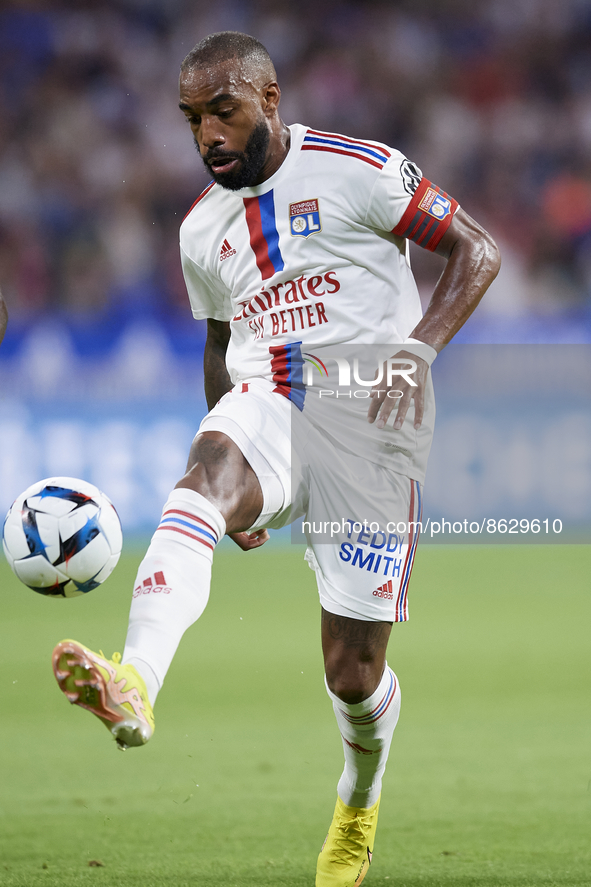 Alexandre Lacazette of Olympique Lyonnais controls the ball during the Ligue 1 match between Olympique Lyonnais and AC Ajaccio at Groupama S...