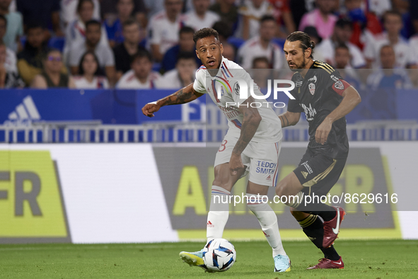 Corentin Tolisso of Olympique Lyonnais does passed during the Ligue 1 match between Olympique Lyonnais and AC Ajaccio at Groupama Stadium on...