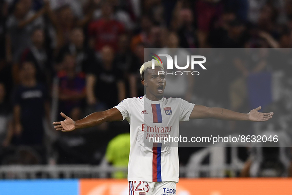 Thiago Mendes of Olympique Lyonnais reacts during the Ligue 1 match between Olympique Lyonnais and AC Ajaccio at Groupama Stadium on August...