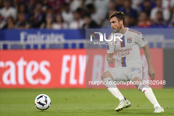 Nicolas Tagliafico of Olympique Lyonnais in action during the Ligue 1 match between Olympique Lyonnais and AC Ajaccio at Groupama Stadium on...