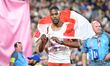 Zharnel Hughes of England celebrates silver the 200m during the athletics at Alexander Sta...
