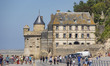 Mont-Saint-Michel tidal island with the magnificent medieval monastic buildings and the Ab...