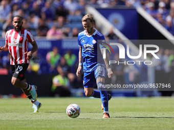 James Maddison of Leicester City runs with the ball during the Premier League match between Leicester City and Brentford at the King Power S...