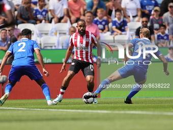 Bryan Mbeumo of Brentford in action during the Premier League match between Leicester City and Brentford at the King Power Stadium, Leiceste...