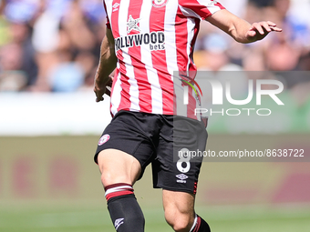 Mathias Jensen of Brentford in action during the Premier League match between Leicester City and Brentford at the King Power Stadium, Leices...