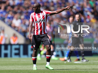 Yoane Wissa of Brentford gestures during the Premier League match between Leicester City and Brentford at the King Power Stadium, Leicester...